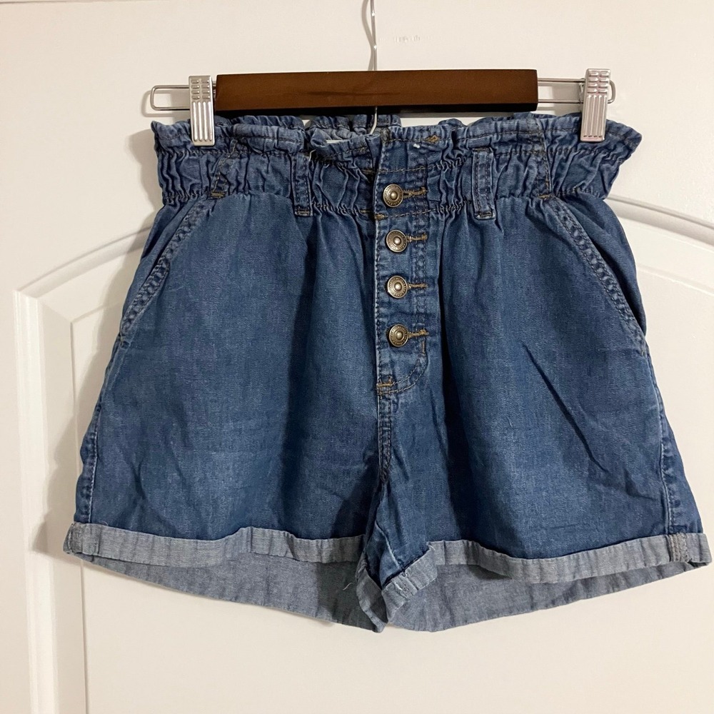 Marisa Jeans Women's 38 Button Fly High Paperbag Waist Cuffed Hem Denim Shorts
